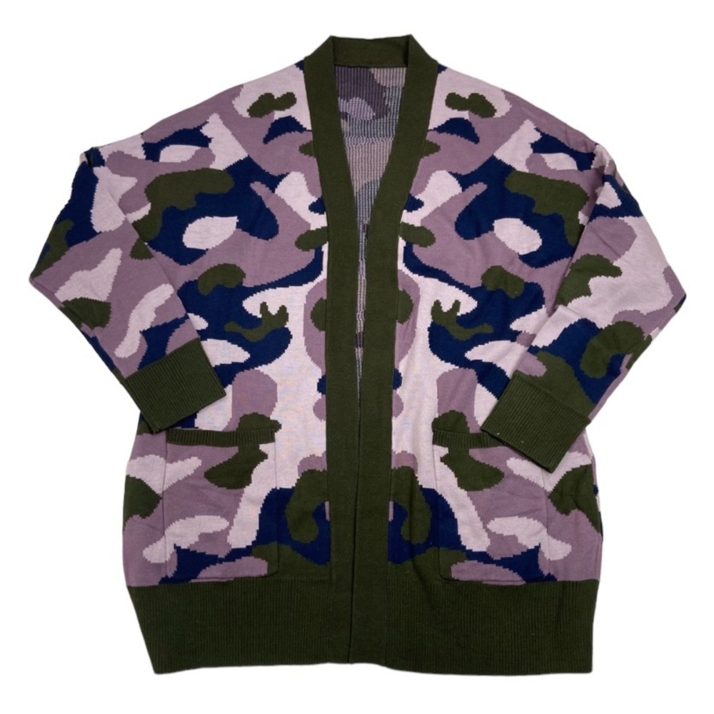 Women’s Open-Front Camo Knit Cardigan - Purple & Olive